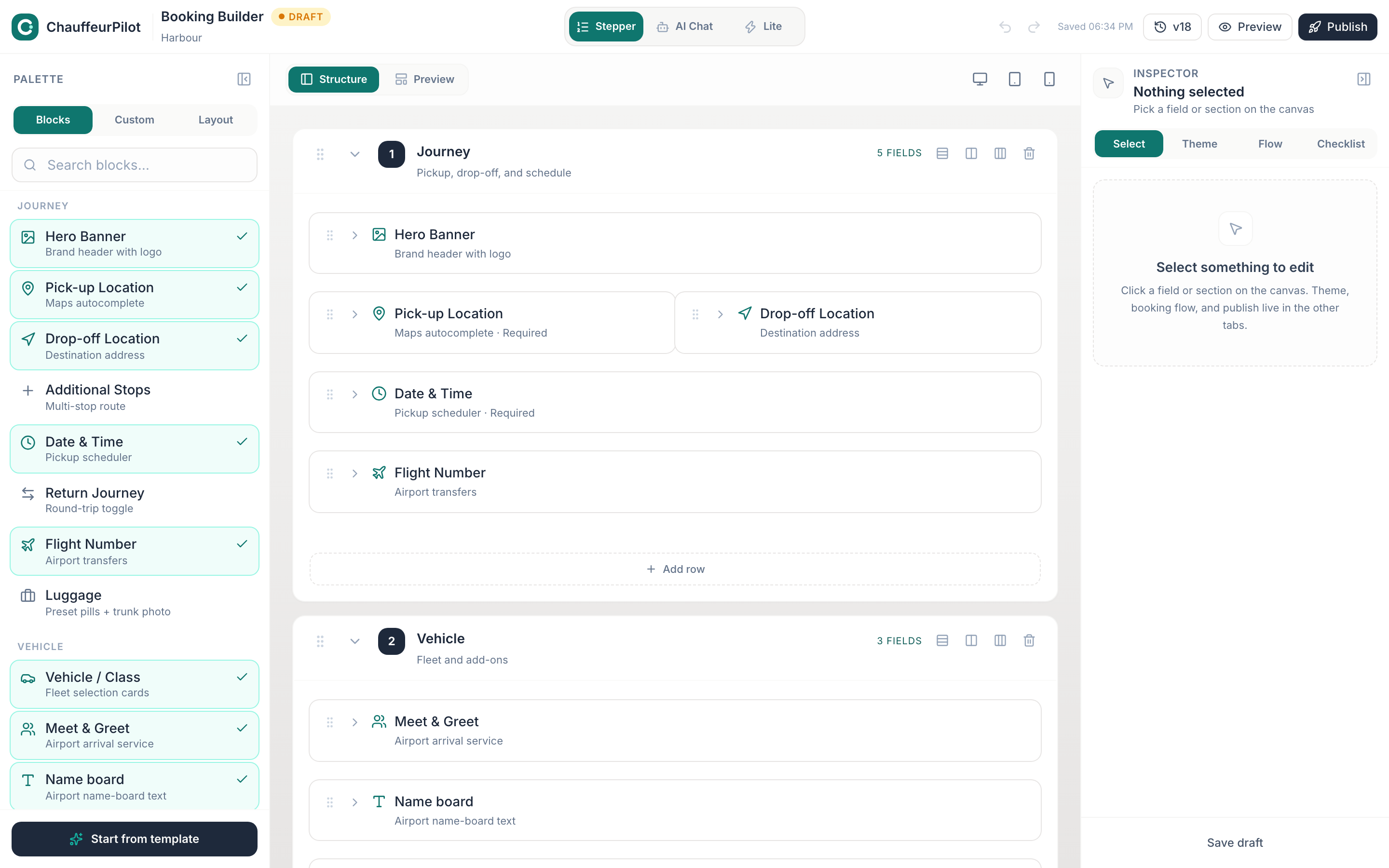 Booking builder and embed settings