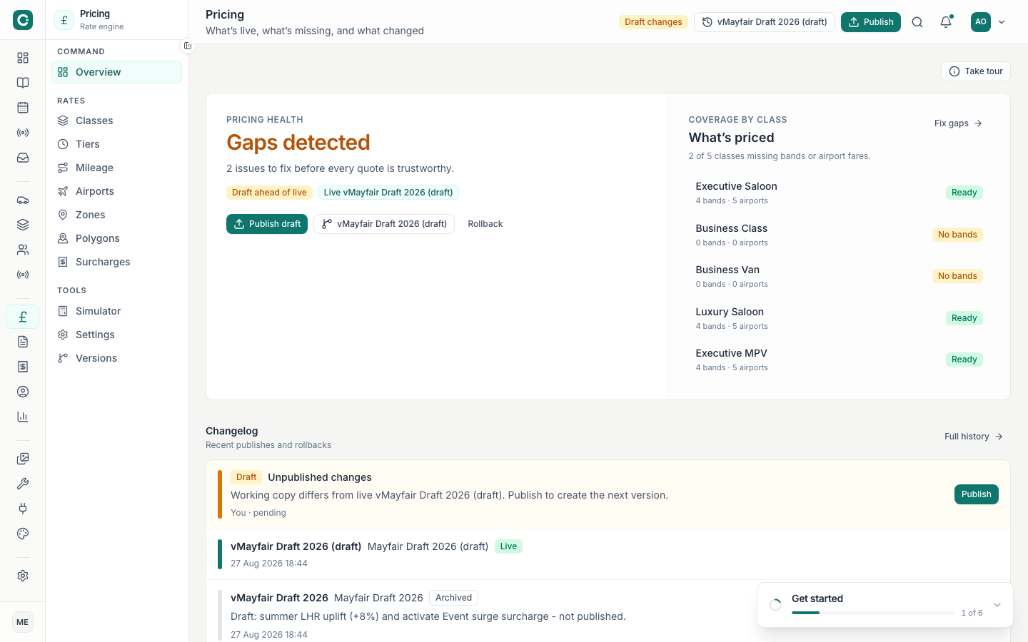 ChauffeurPilot pricing overview with fare rules